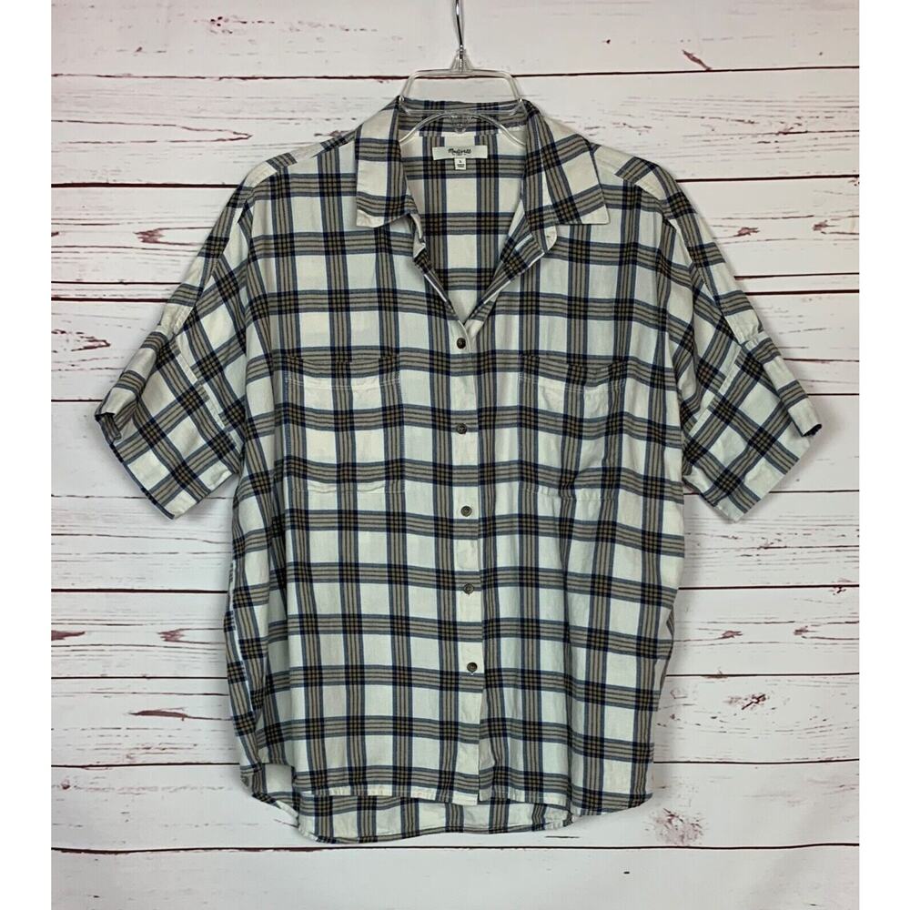 Madewell Women's L Large Blue Plaid Flannel Button Oversized Cute Top Shirt